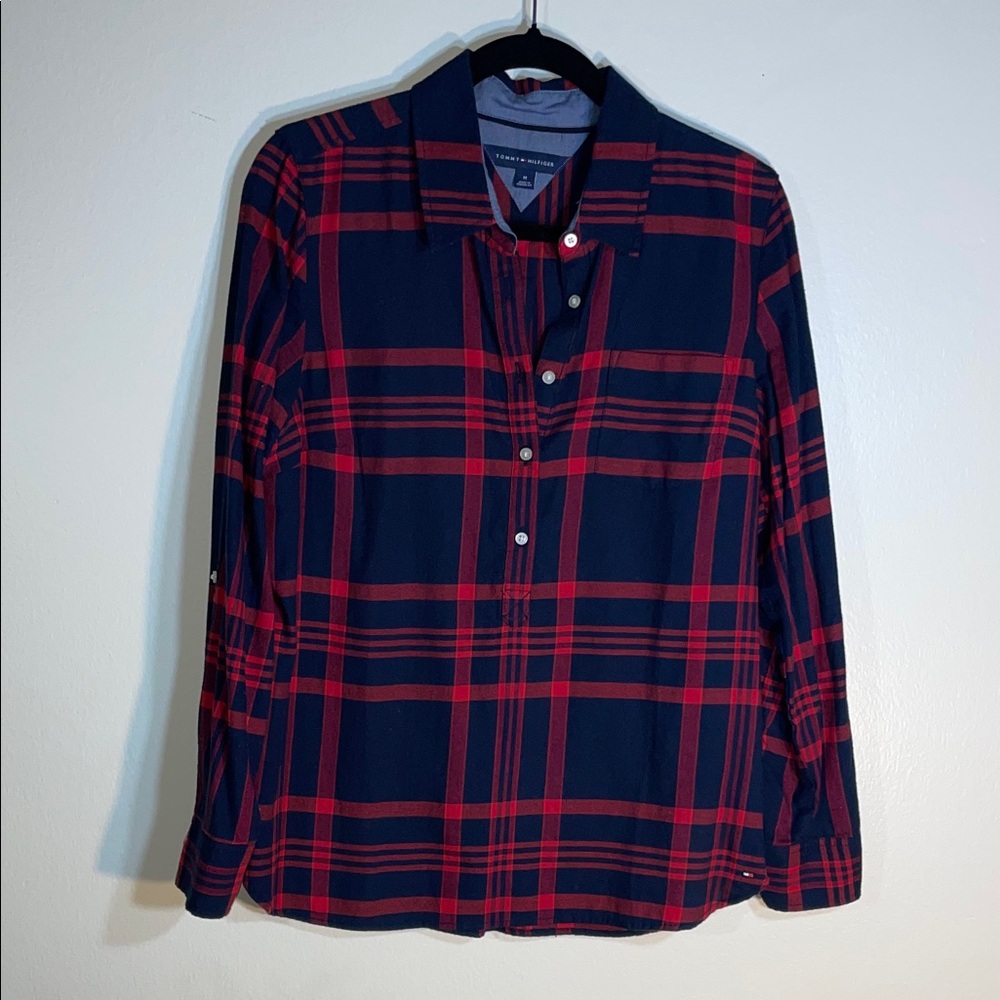 Tommy Hilfiger Navy & Red Plaid Button-Down Shirt